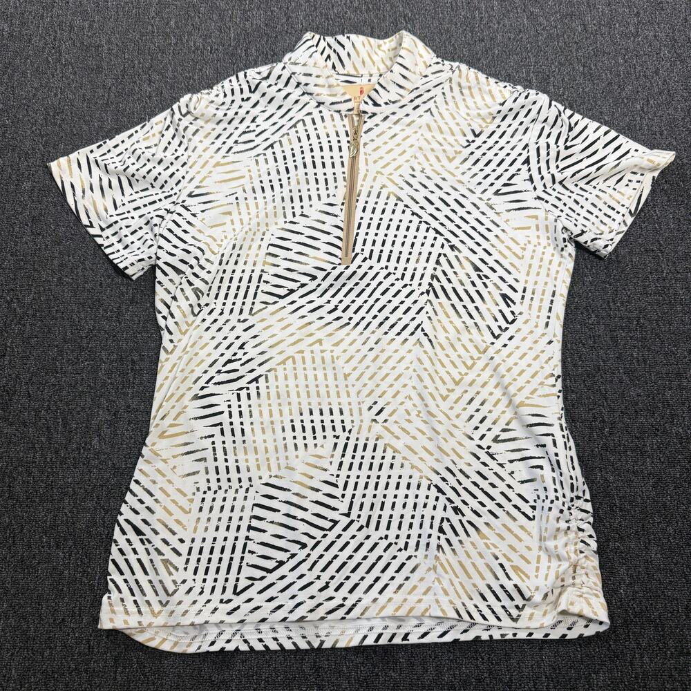 Vintage Y2k Sport Haley Black White Abstract 1/4 Zip Short Sleeve Golf Top Small